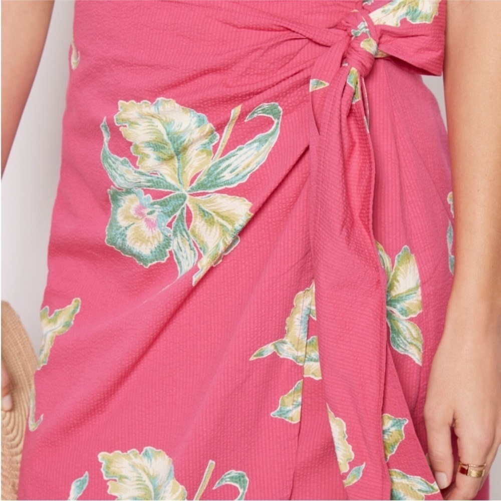 Faherty Pink Floral Pacifica Seersucker Wrap Midi Skirt size small like new - Picture 5 of 12